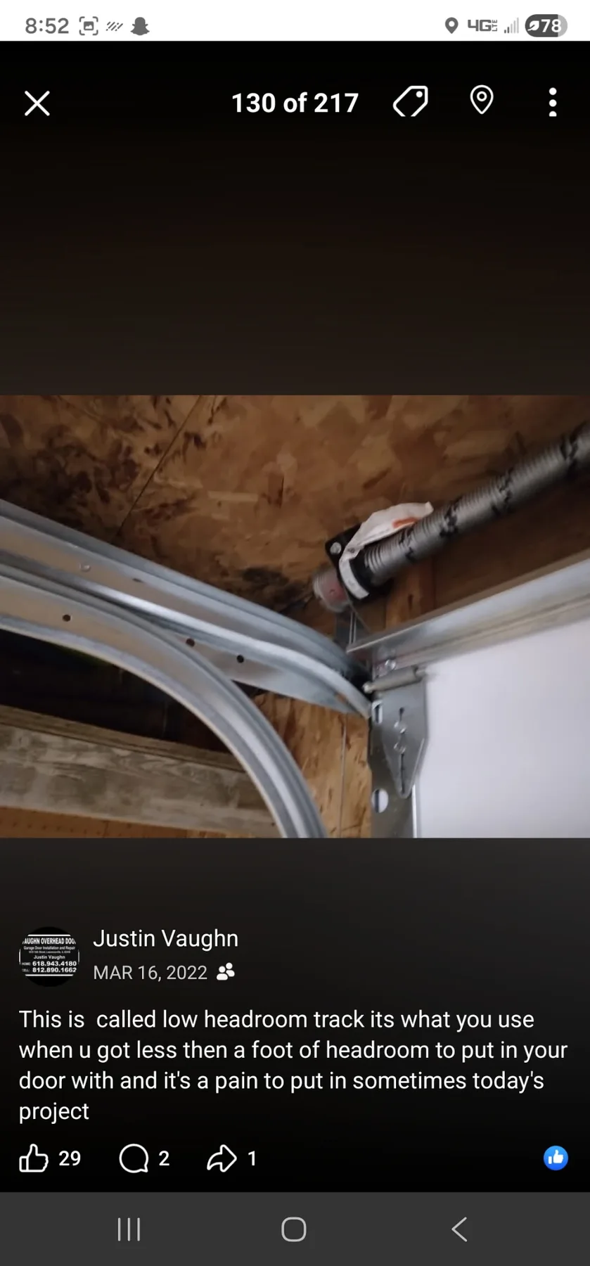 Close-up of upper corner hardware and spring-area components