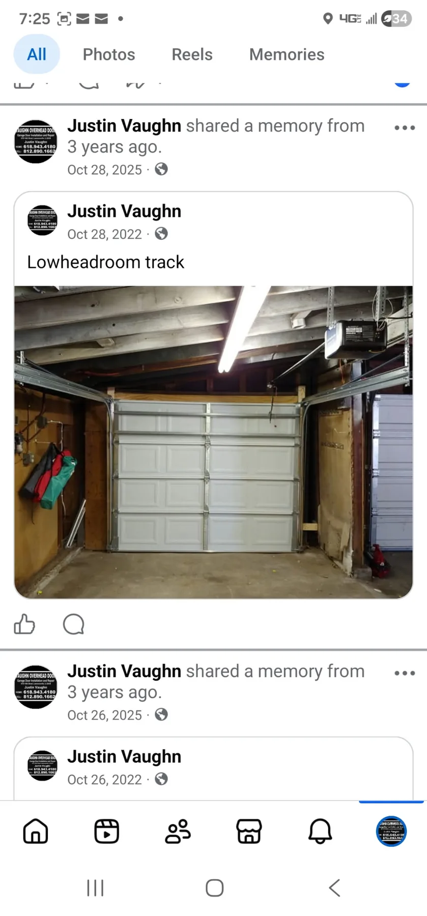 Interior garage door requiring repair in a low-clearance bay