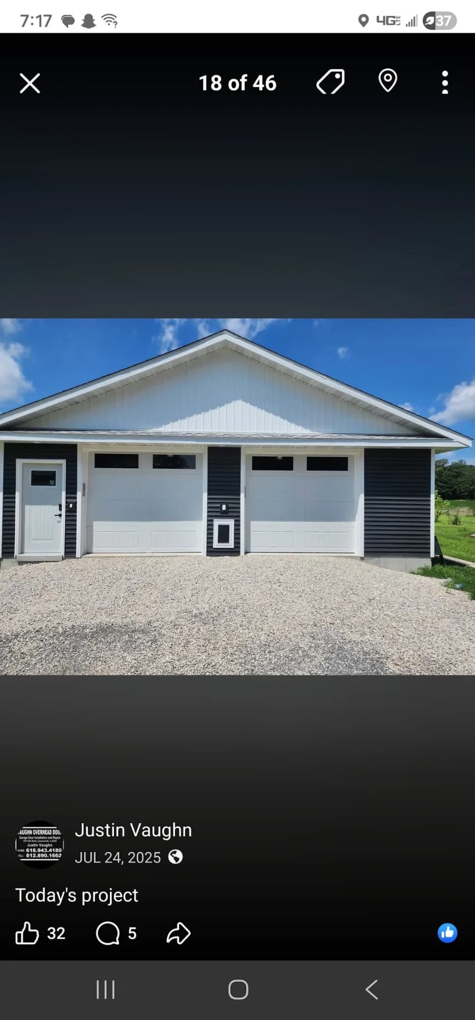 Completed multi-bay residential garage door installation