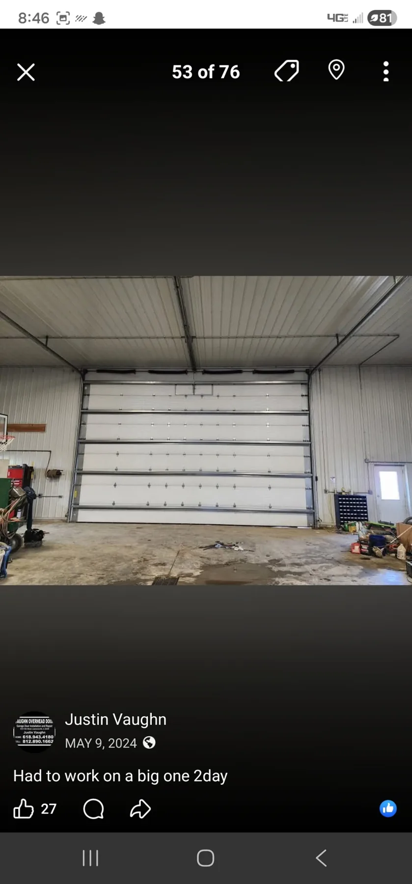 Interior overhead door in a workshop during maintenance